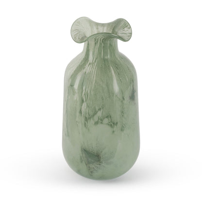Pascal large sage green frilled top curved vase 35cm contemporary