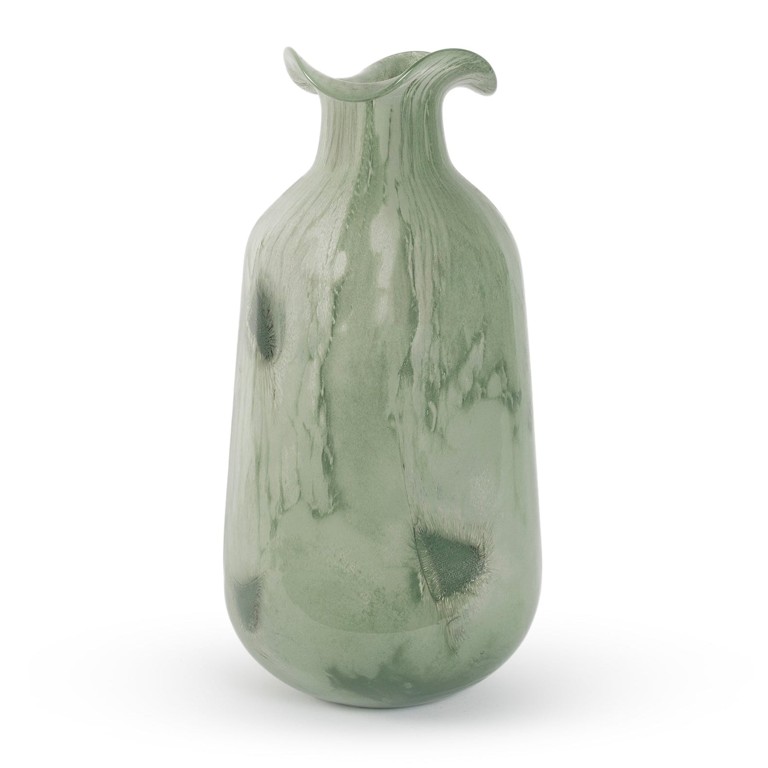 Pascal large sage green frilled top curved vase 35cm contemporary