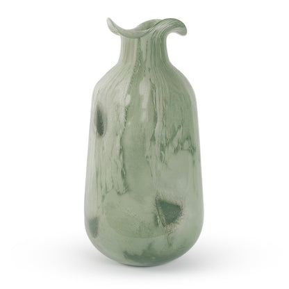Pascal large sage green frilled top curved vase 35cm contemporary