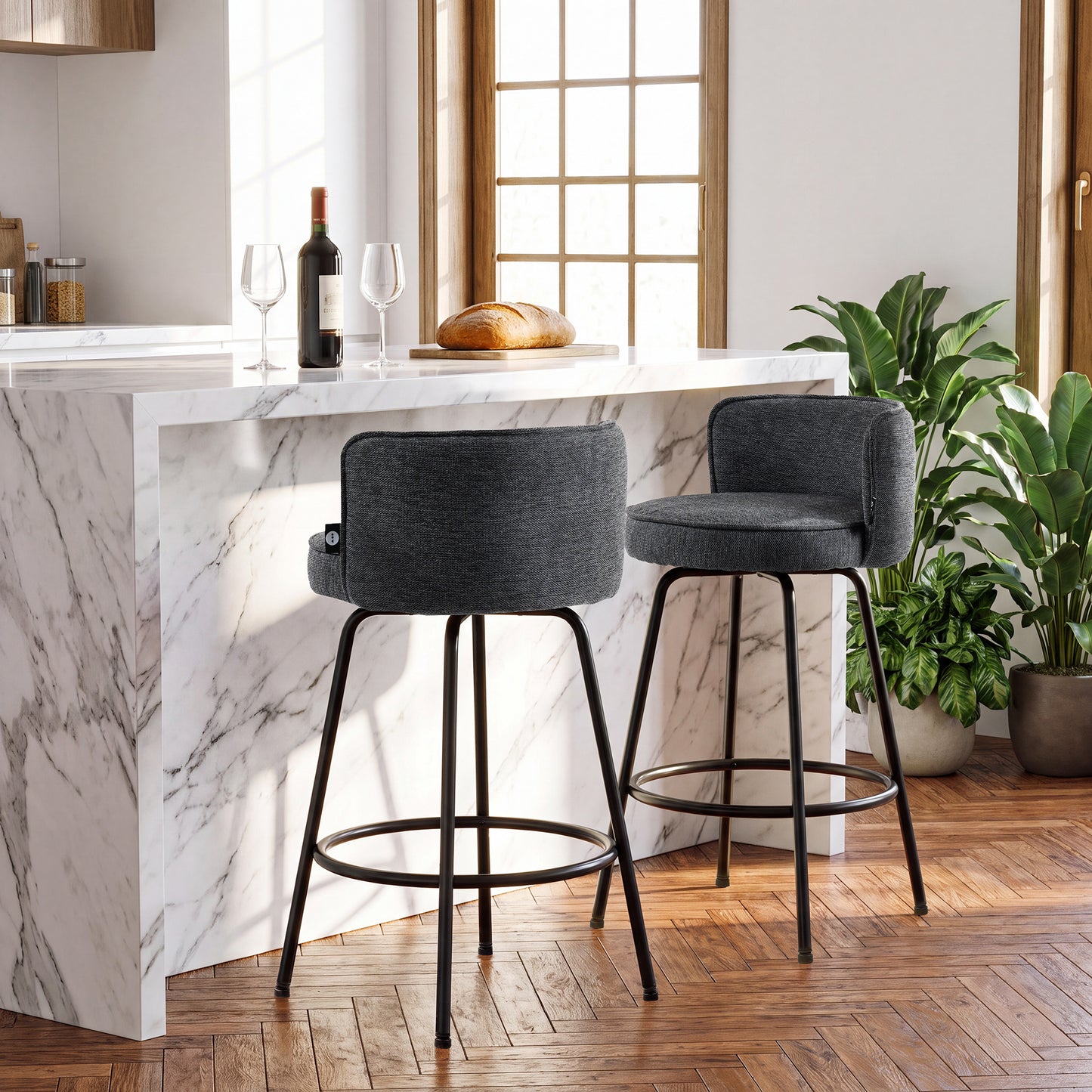 Sara Swivel Bar Stool – Upholstered