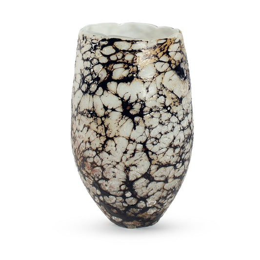 Sasha black and white crackle glaze sculptural glass vase 24.5cm unique decorative