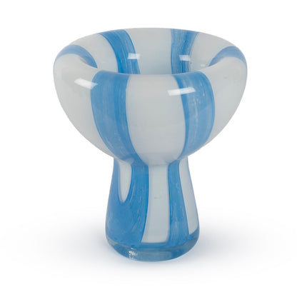 Stella abstract blue and white stripe glass vase 18cm modern contemporary