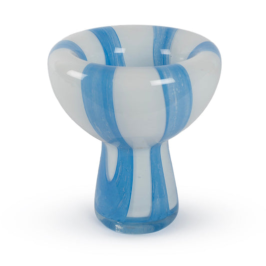 Stella abstract blue and white stripe glass vase 18cm modern contemporary