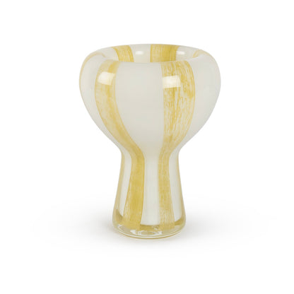 Stella abstract yellow and white stripe glass vase 20cm modern contemporary