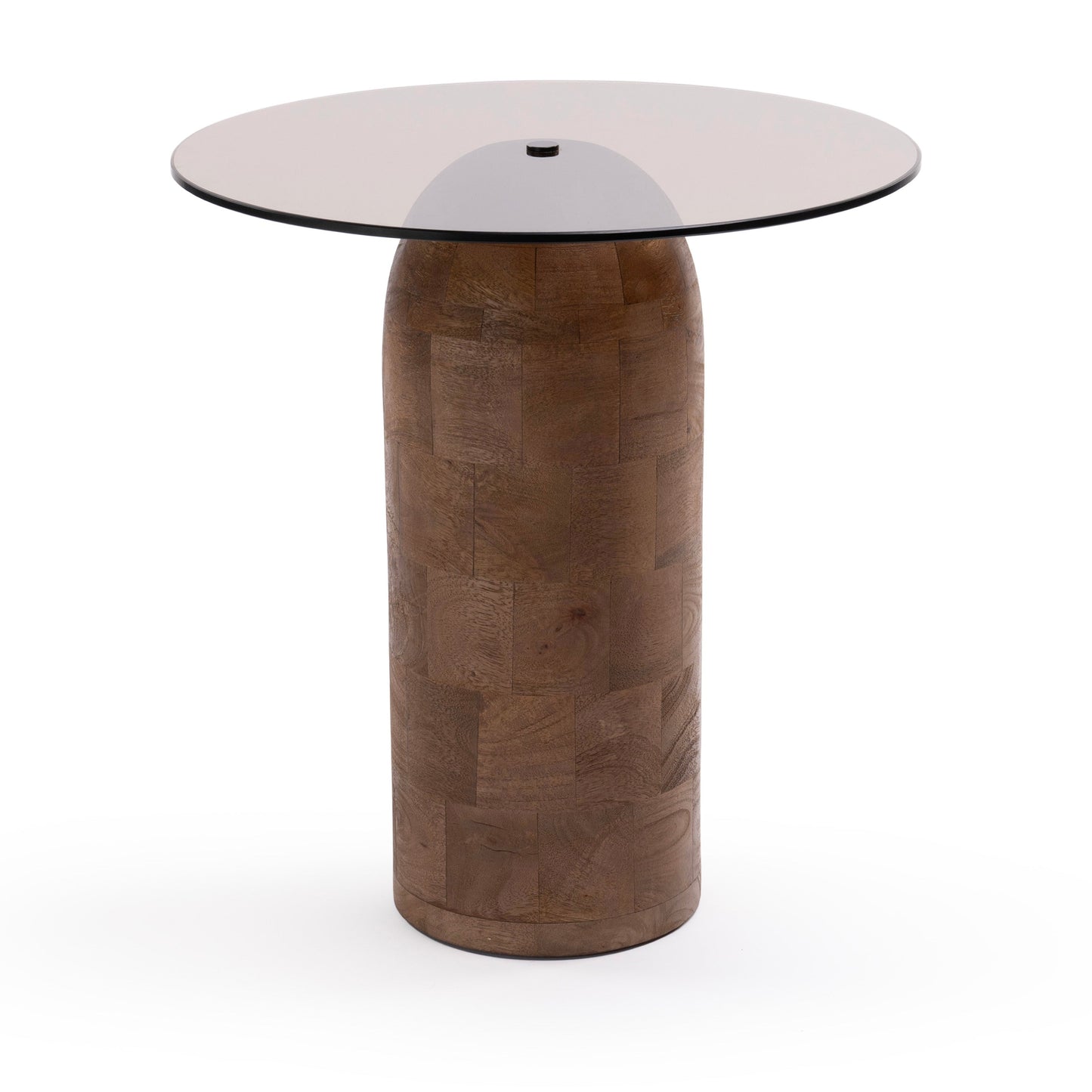 Round glass and wood side table