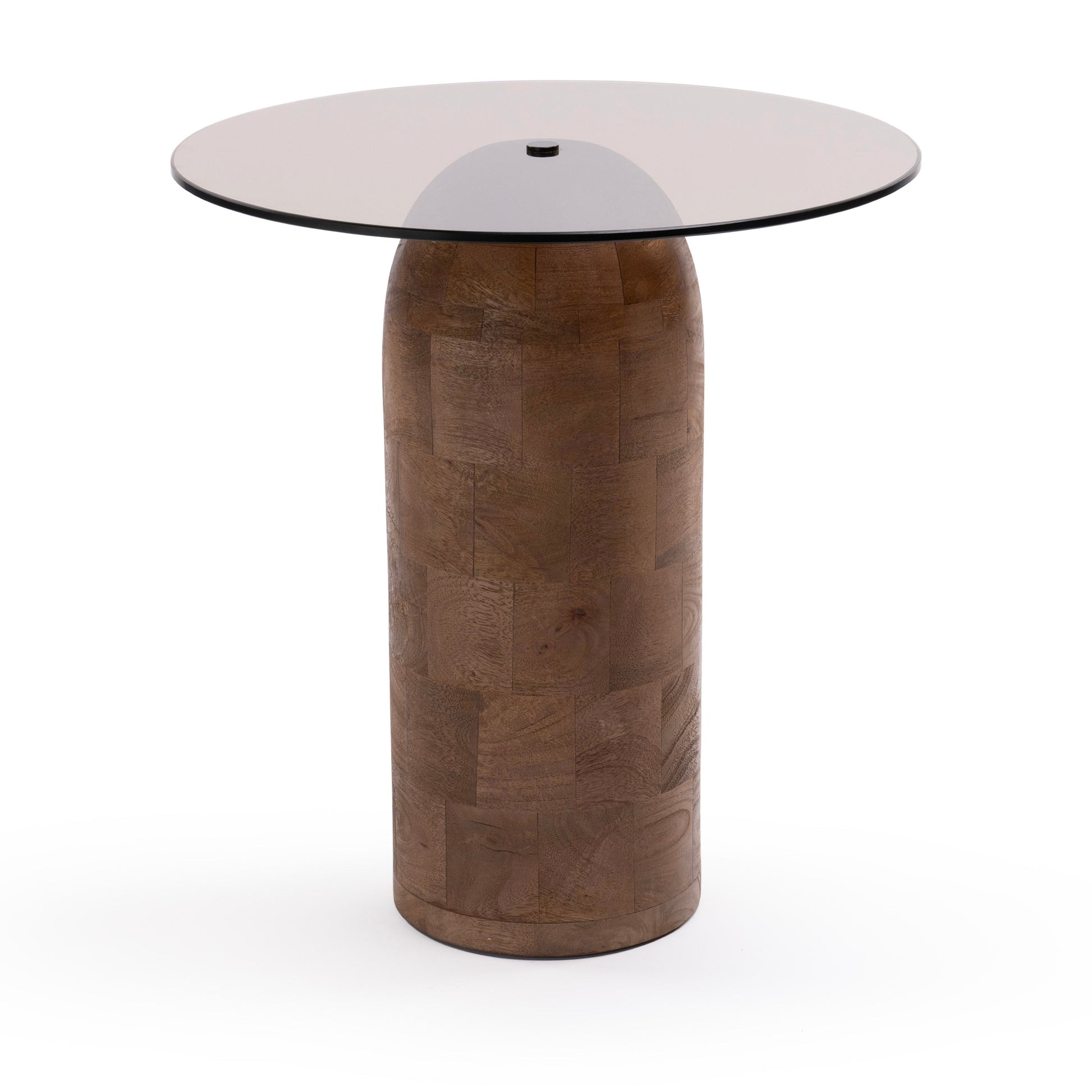 Round glass and wood side table