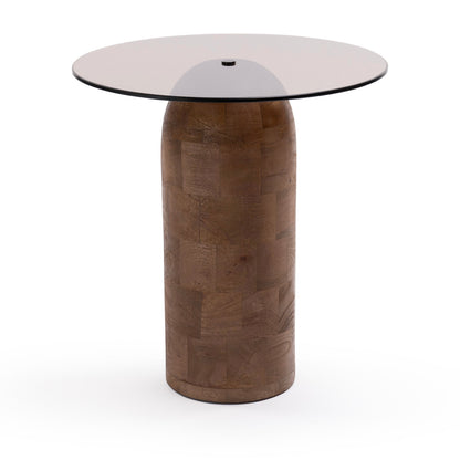 Round glass and wood side table