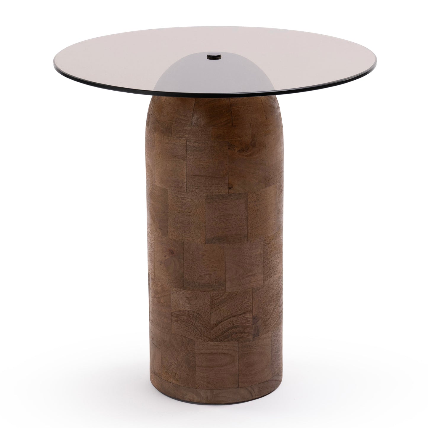 Round glass and wood side table