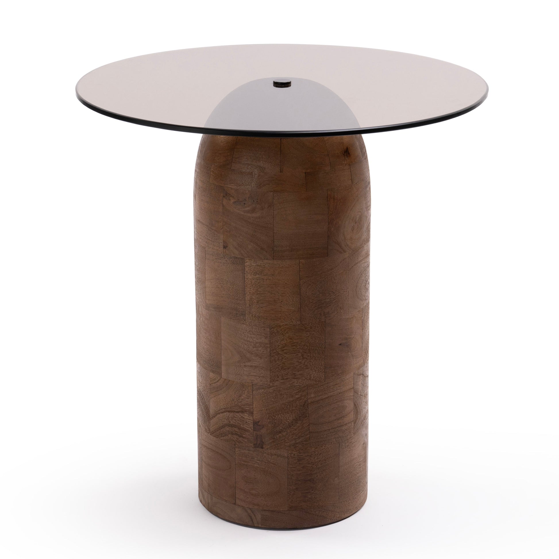 Round glass and wood side table