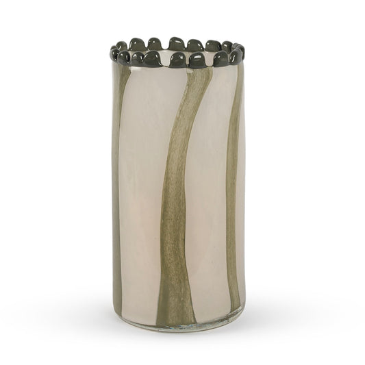 Topaz large rounded green and cream abstract glass vase 25cm