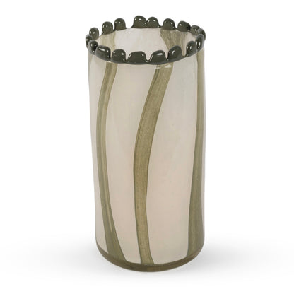 Topaz large rounded green and cream abstract glass vase 25cm