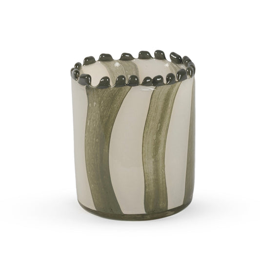 Topaz small rounded green and cream abstract glass vase 15cm