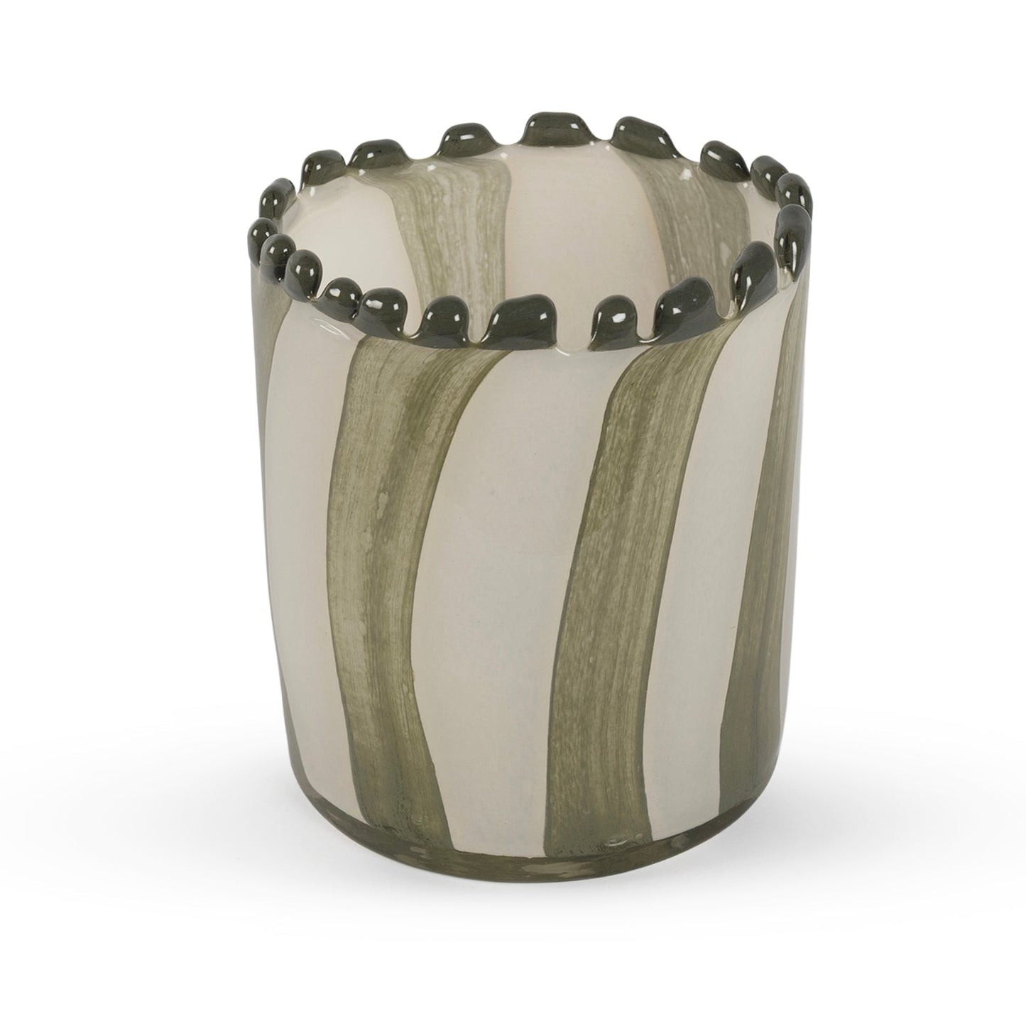 Topaz small rounded green and cream abstract glass vase 15cm