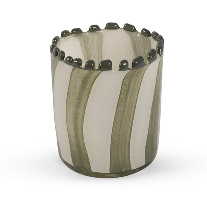 Topaz small rounded green and cream abstract glass vase 15cm