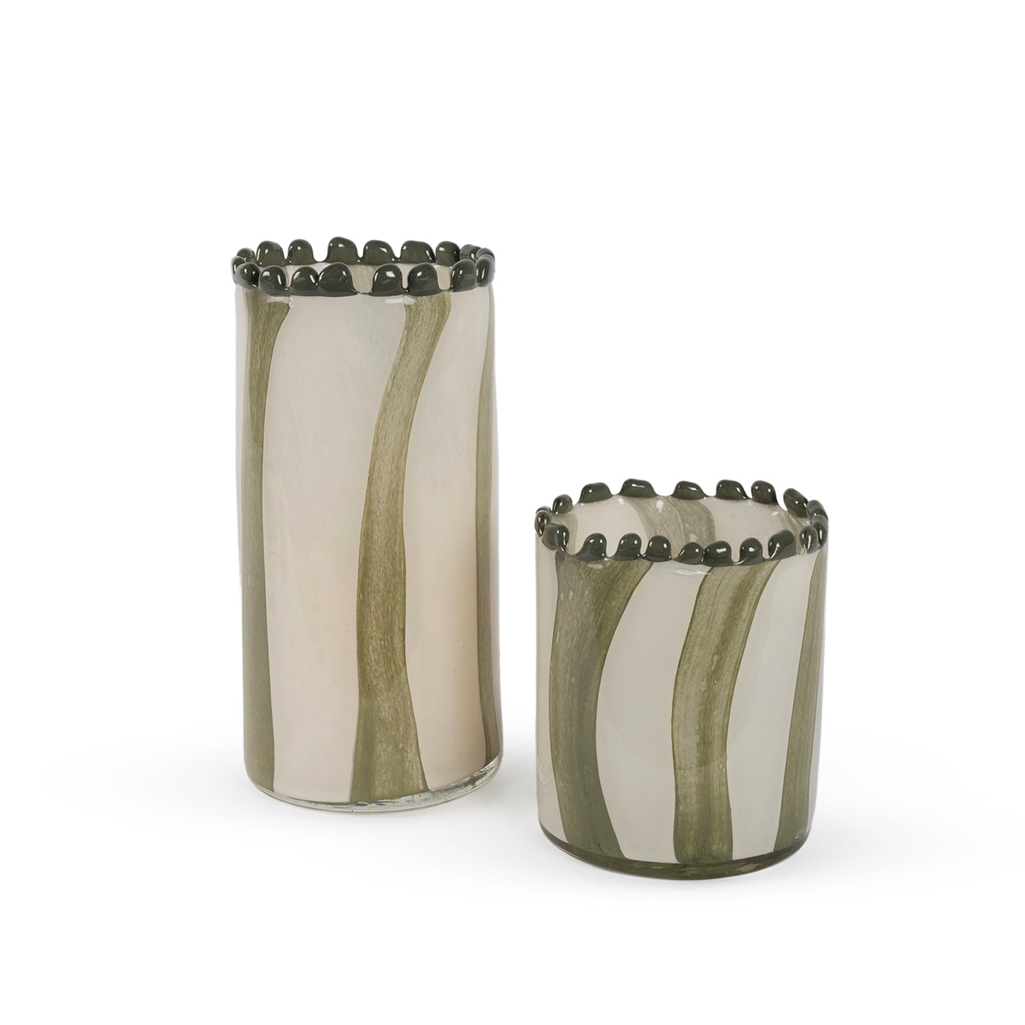 Topaz small rounded green and cream abstract glass vase 15cm