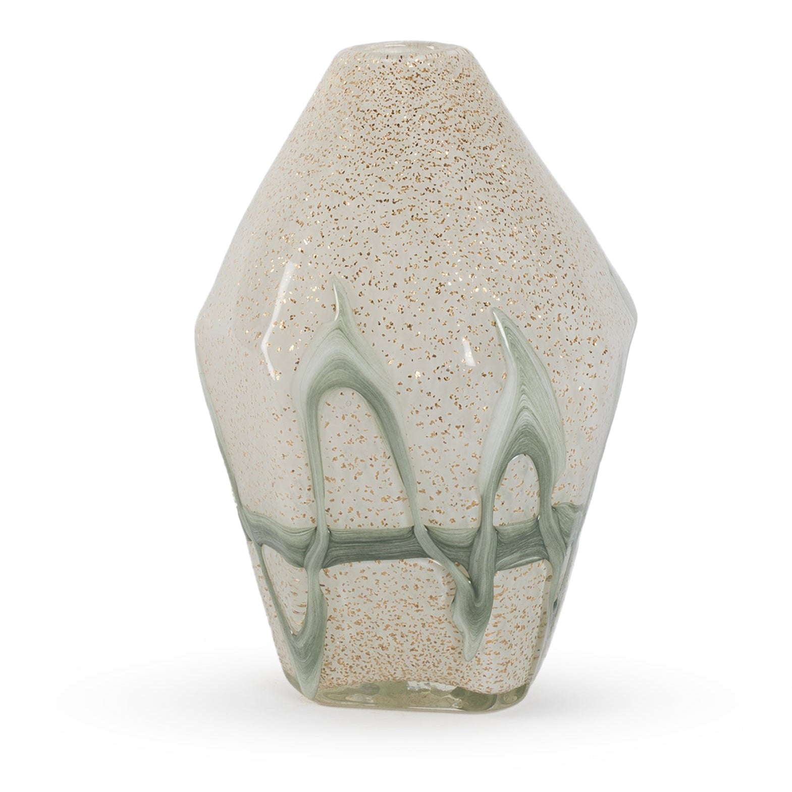 Whitney abstract green white and speckled gold glass vase 34cm