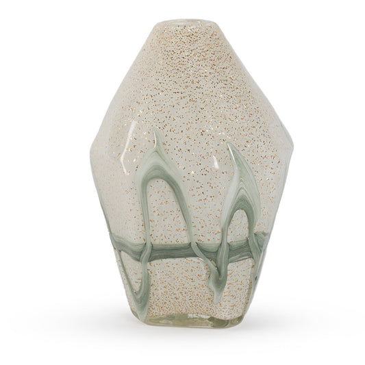 Whitney abstract green white and speckled gold glass vase 34cm