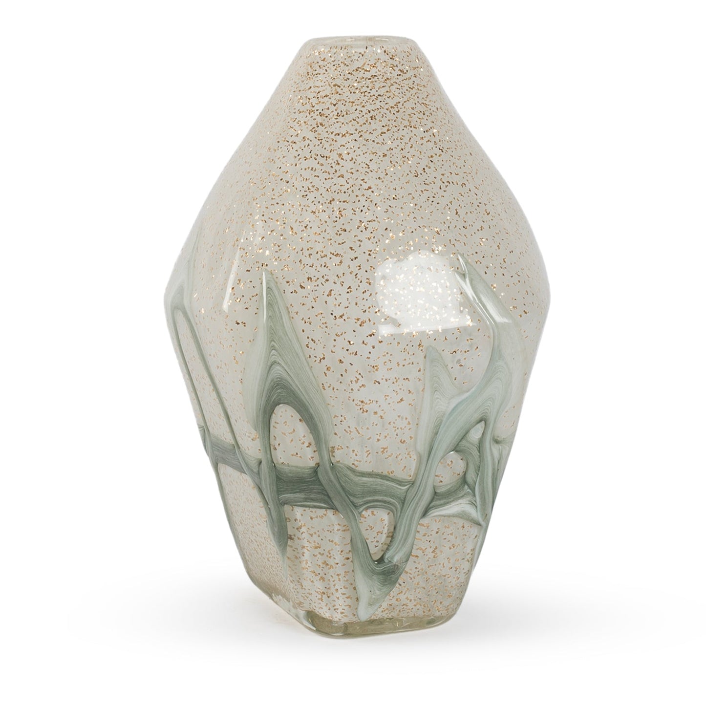 Whitney abstract green white and speckled gold glass vase 34cm