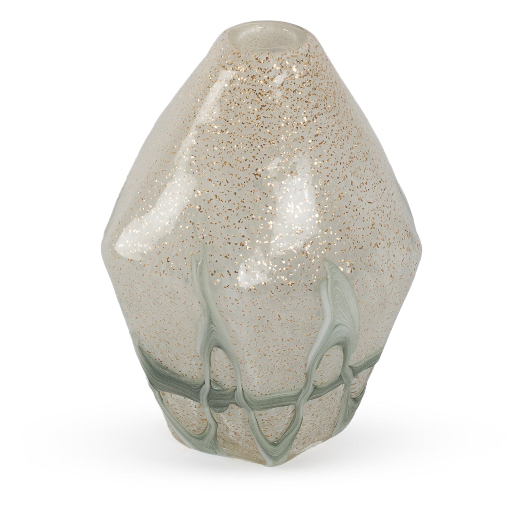 Whitney abstract green white and speckled gold glass vase 34cm